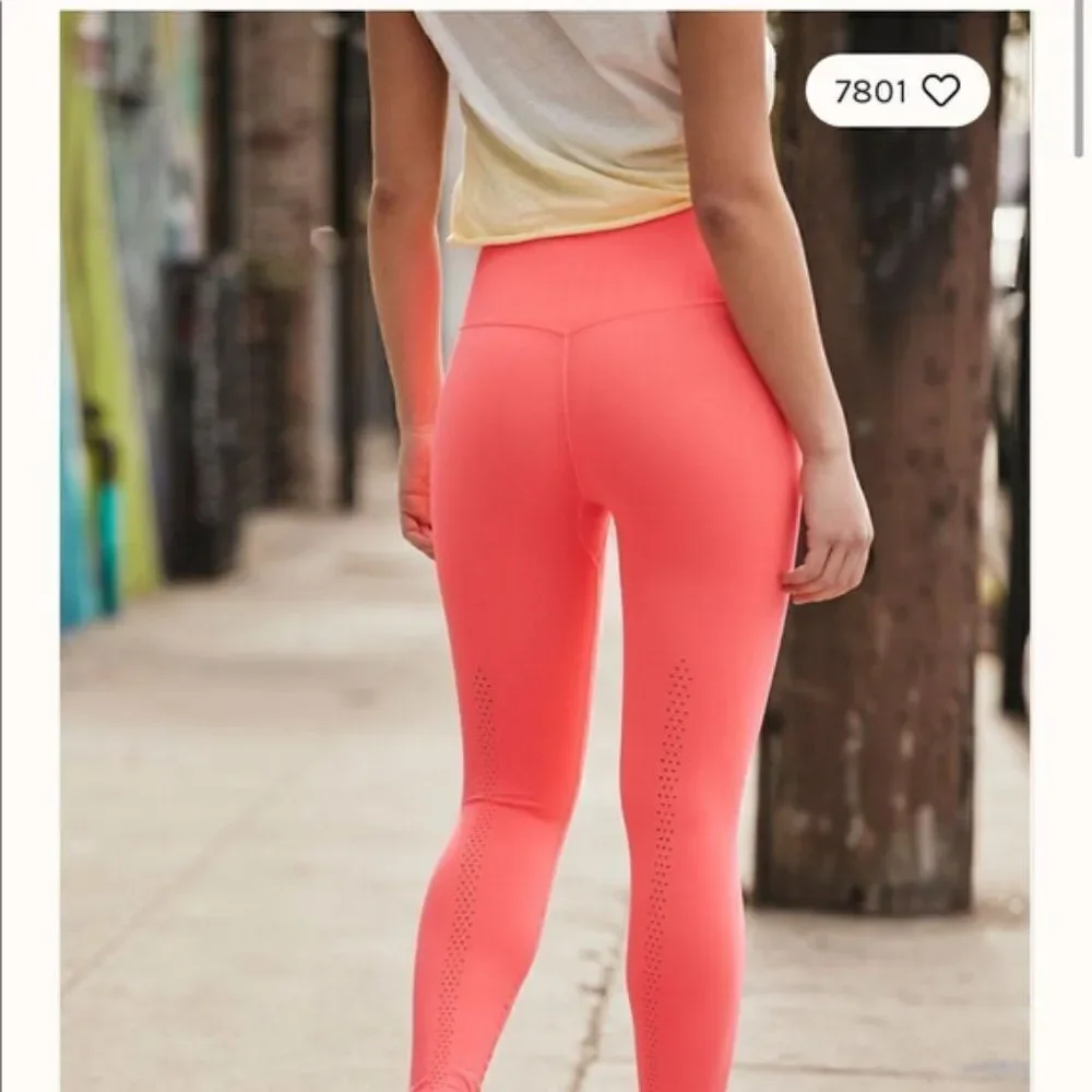 NWOT Free People High-Rise 7/8 Length Good Karma Leggings- Neon Coral